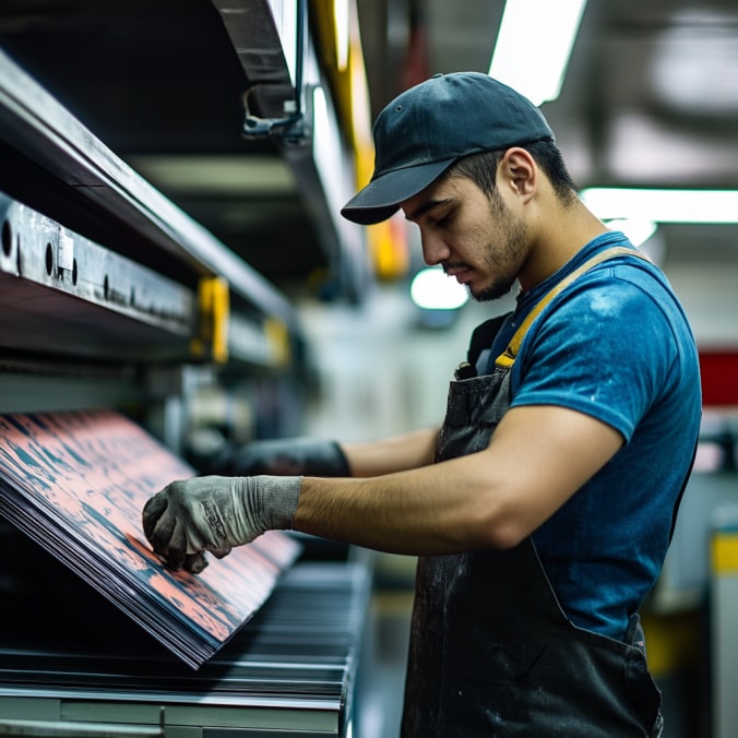 Professional Applications Print shop worker cleaning printing equipment industrial